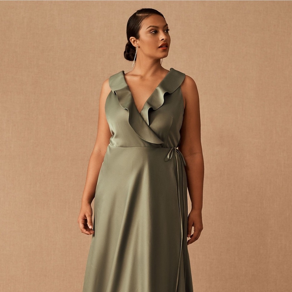 BHLDN Tansy Satin Charmeuse Maxi Dress in Moss